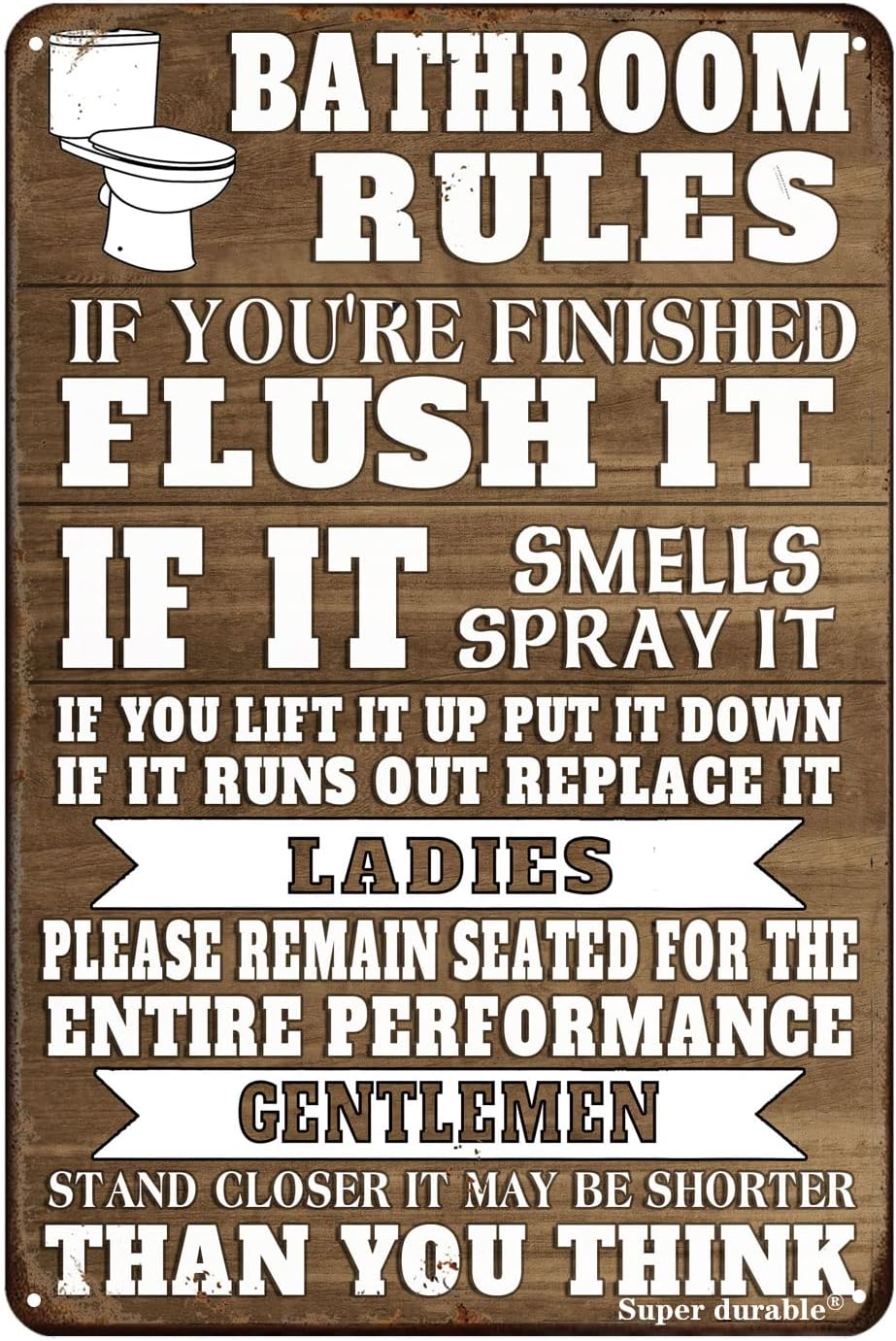 Home Bathroom Sign - Funny Bathroom Rules Metal Tin Sign