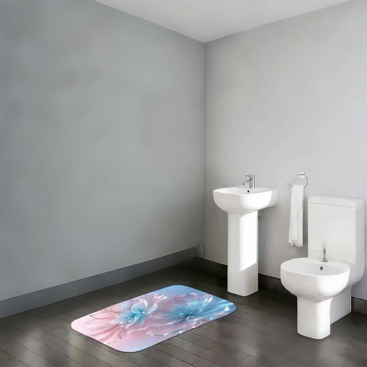 Non Slip Bath Mat - Pastel Gradient Flower Bath Mat: Soft