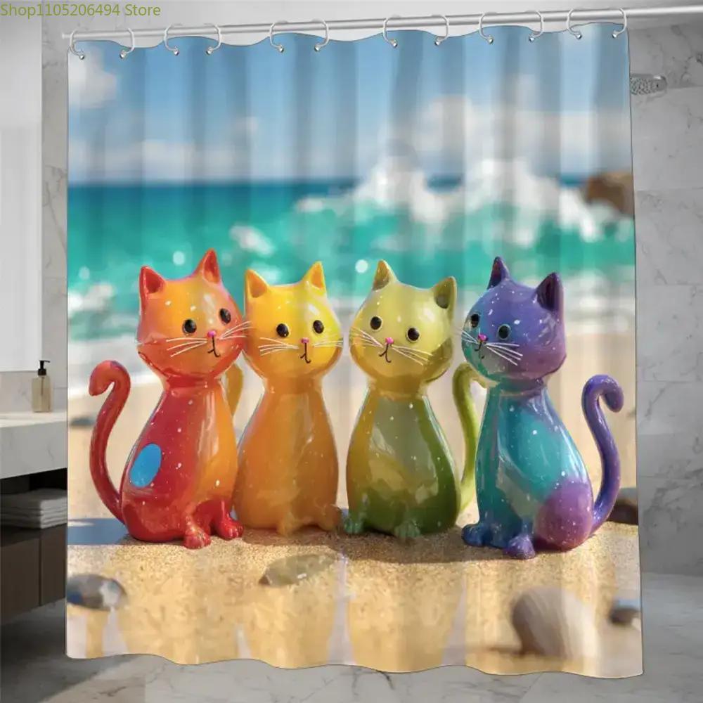 Home Decor Bathroom Ideas - Colorful Rainbow Cats Shower Curtain Cute