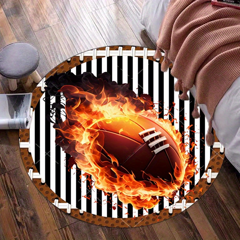 Home Decor Bathroom Ideas - Flaming Football Round Rug for Living