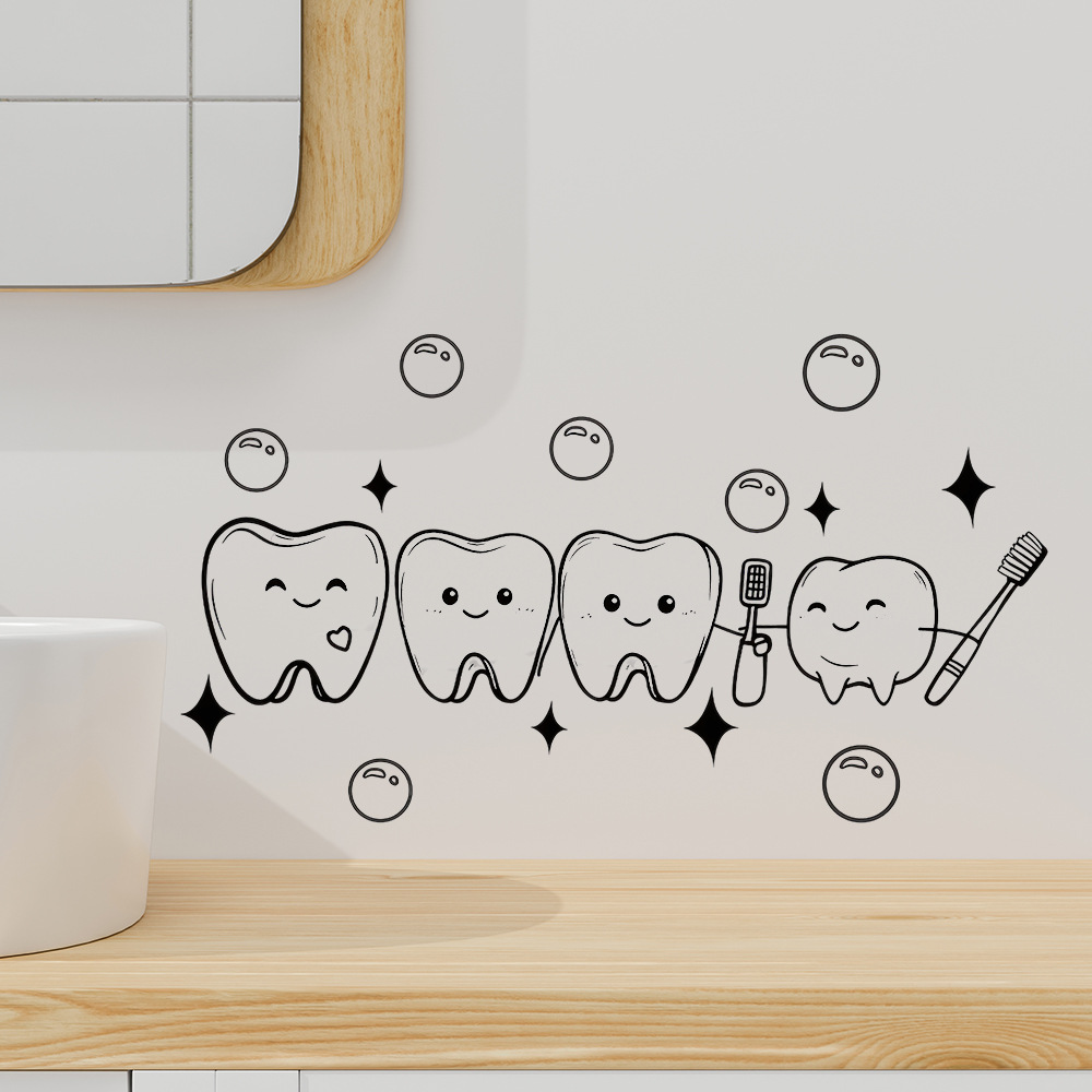 Cartoon Tooth Design Wall Stic - Jet Home Bathroom recension och pris