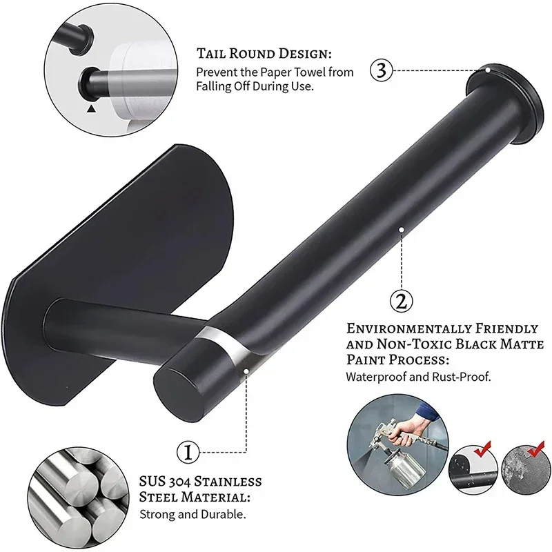 Black Self Adhesive Toilet Pap - Home Bathroom Paper Towel Holder recension och pris