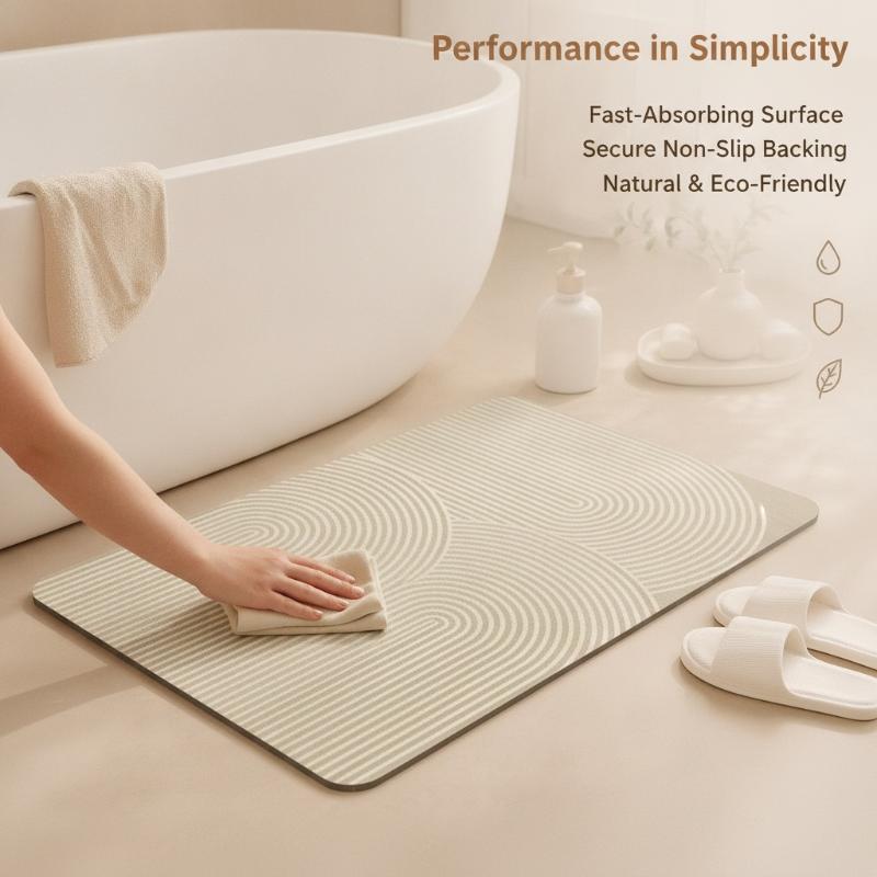 (Beige Striped Diatomite Bath  - Non Slip Bath Mat recension och pris