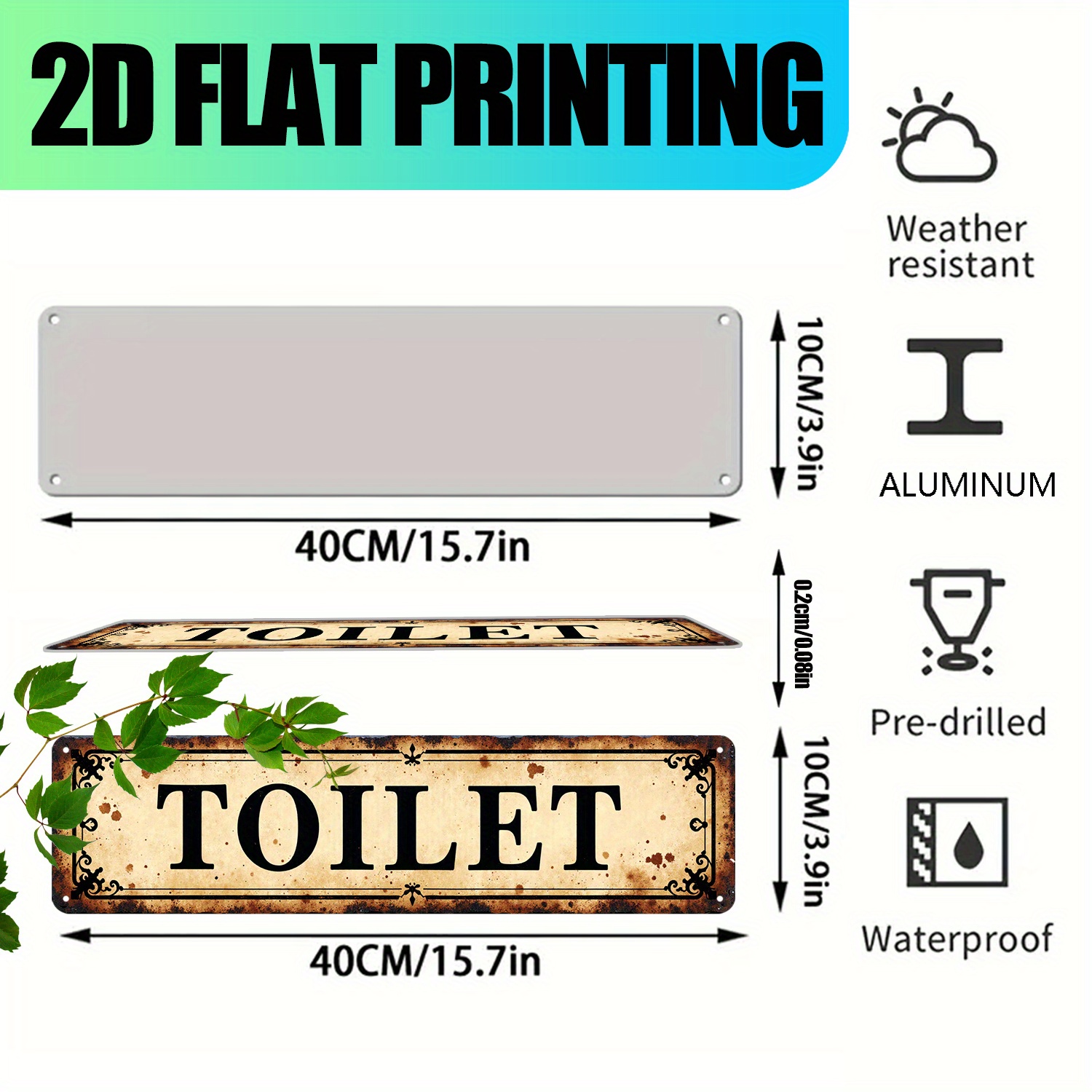 2D Flat, Vintage Aluminum Wall - Home Bathroom Sign recension och pris