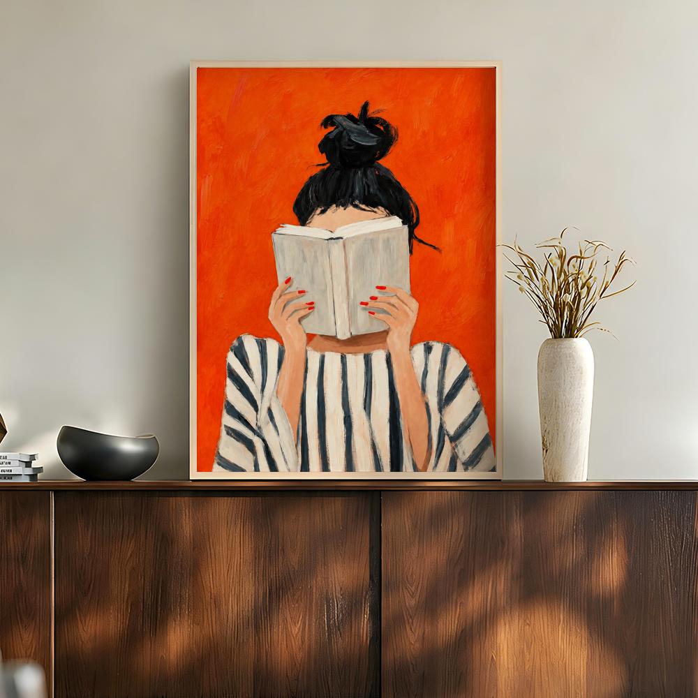Orange Cozy Women Reading Coff - Home Bathroom Scene recension och pris