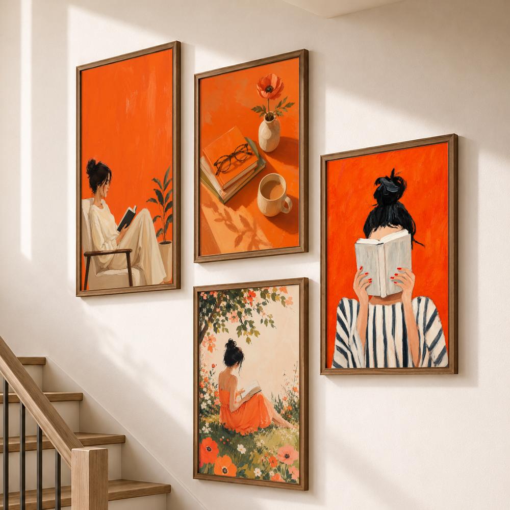 Orange Cozy Women Reading Coff - Home Bathroom Scene recension och pris
