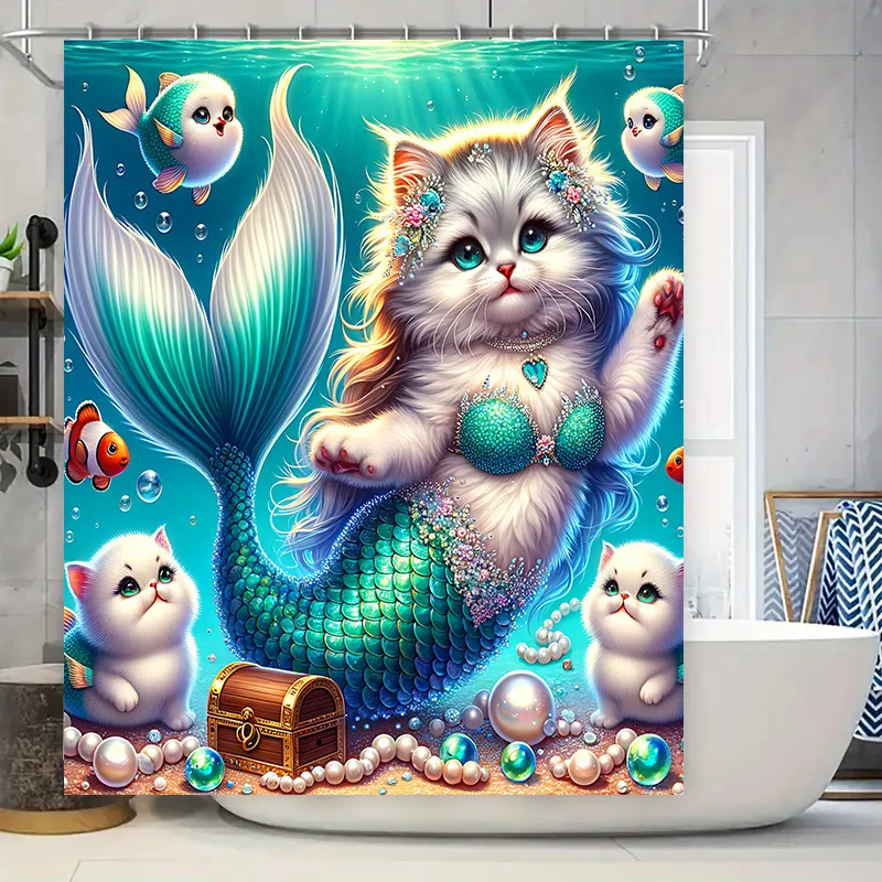 Shower Curtain Mermaid Cat Fis - Home Decor Bathroom Ideas recension och pris