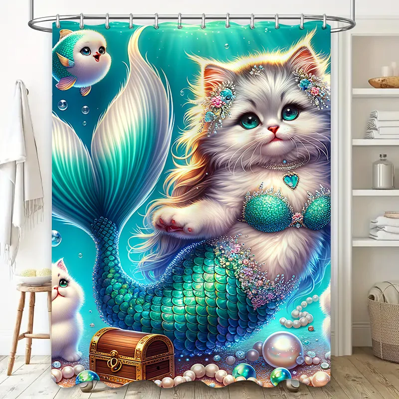 Shower Curtain Mermaid Cat Fis - Home Decor Bathroom Ideas recension och pris