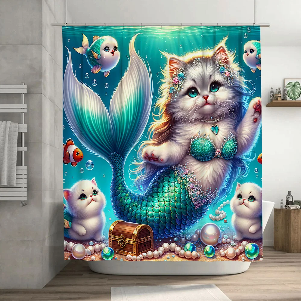 Shower Curtain Mermaid Cat Fis - Home Decor Bathroom Ideas recension och pris