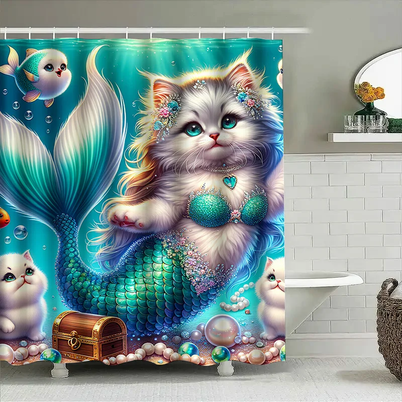 Shower Curtain Mermaid Cat Fis - Home Decor Bathroom Ideas recension och pris