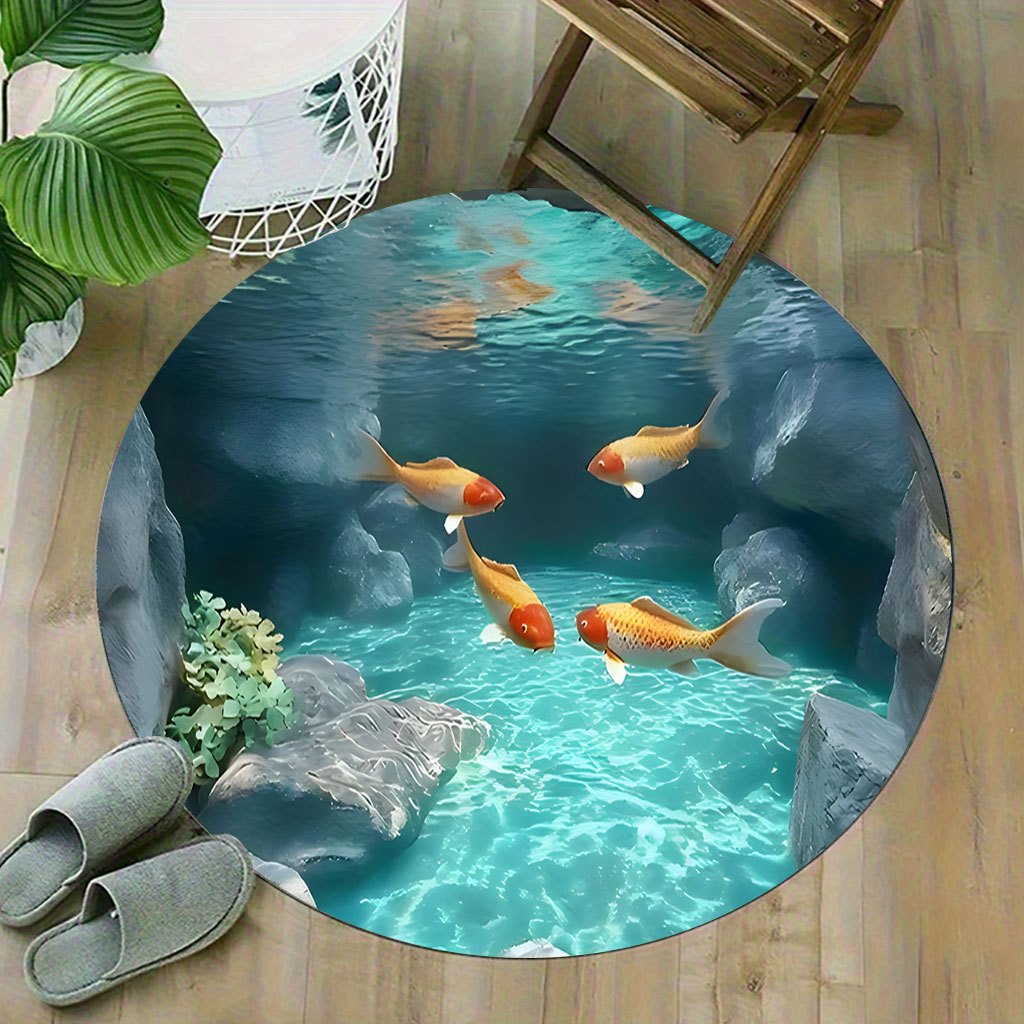 Koi Fish Pond Round Rug Fleece - Home Bathroom Scene recension och pris