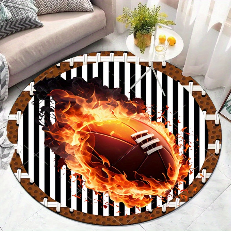 Flaming Football Round Rug for - Home Decor Bathroom Ideas recension och pris