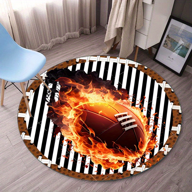 Flaming Football Round Rug for - Home Decor Bathroom Ideas recension och pris